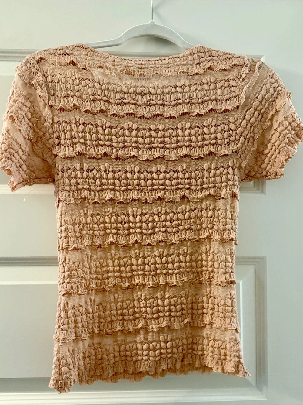 NWOT Free People Angelina Lace Tee Knit Short Sleeve Top - Dusty Pink - Size S